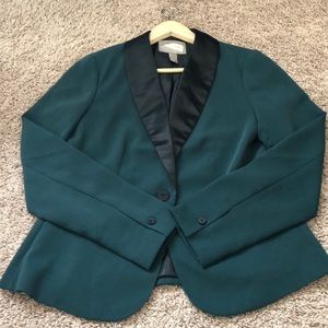 Dark green blazer with black buttons